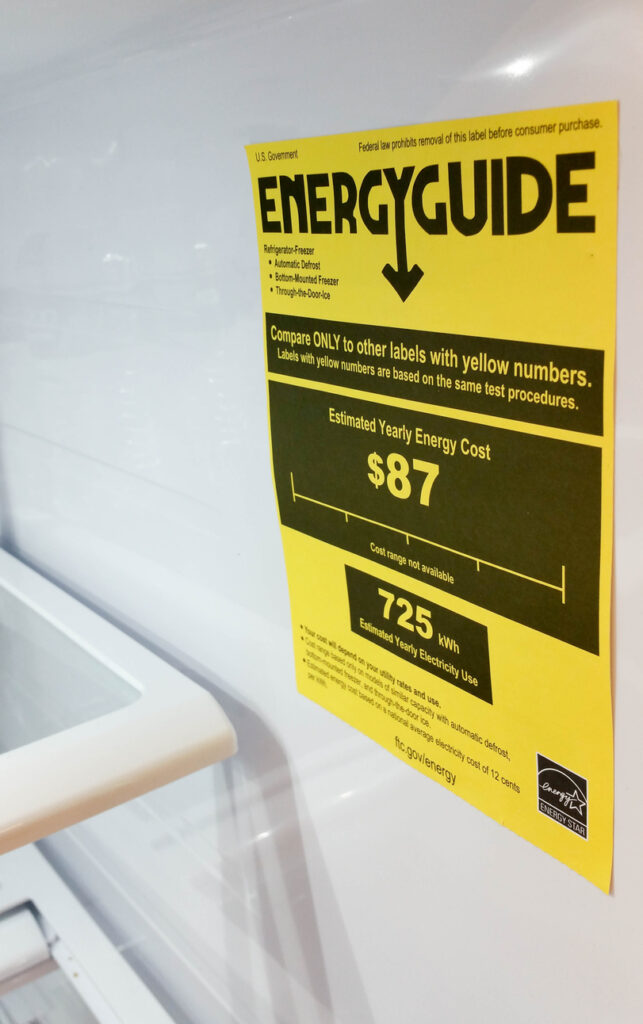 EnergyGuide inside a refrigerator